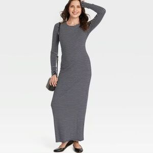 NWT Universal Thread Navy and White Striped Long Sleeve Dress XXL